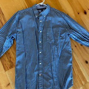 Tommy Hilfiger Blue and White Button Down. Men's Large